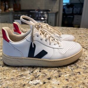 Veja Women's White Sneakers with Navy and Pink Accents